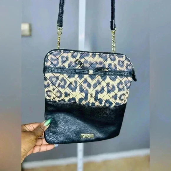 ❤️Jessica Simpson Black & Leopard Print Faux Leather Crossbody Bag - Picture 7 of 7